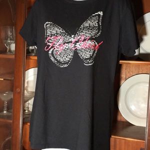 Fly chick statement tee black w/ pink butterfly L